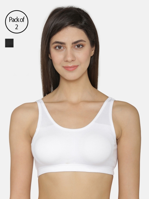 

ABELINO Black & White Solid Non-Wired Lightly Padded Sports Bra COMSPORTSBLACKWHITE