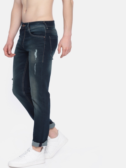 

HERE&NOW Men Blue Slim Fit Mid-Rise Low Distressed Stretchable Jeans