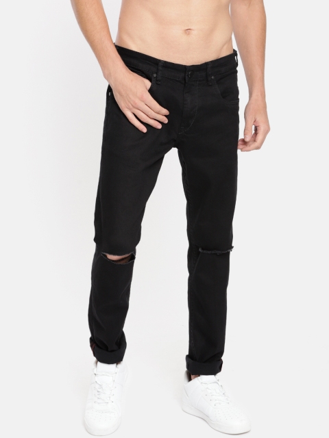 

HERE&NOW Men Black Slim Fit Mid-Rise Slash Knee Stretchable Jeans
