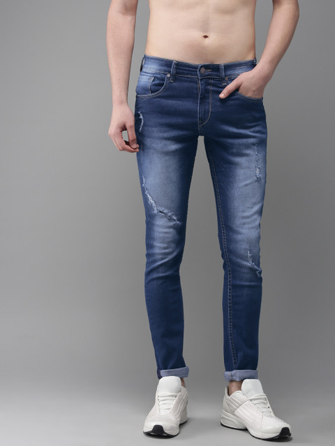 

HERE&NOW Men Blue Skinny Fit Mid-Rise Mildly Distress Stretchable Jeans