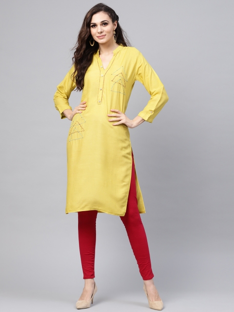 

SOJANYA Women Yellow Solid Straight Kurta