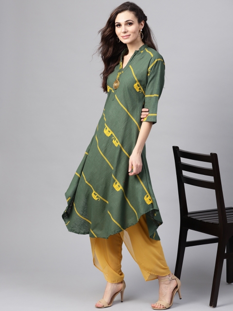 

SOJANYA Women Green & Yellow Striped A-Line Kurta