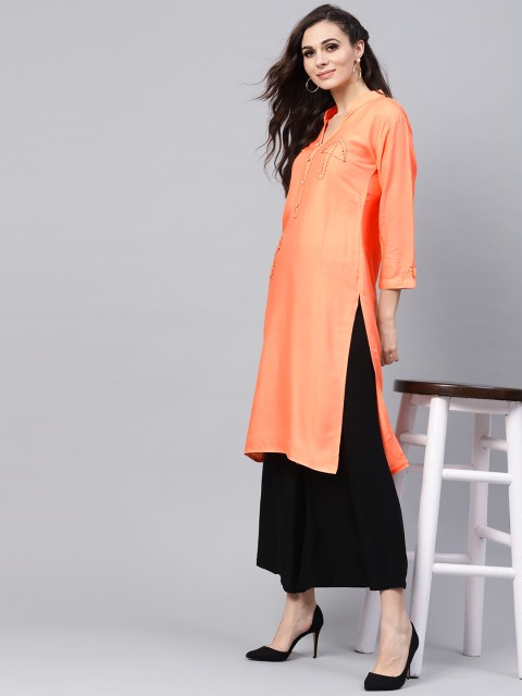 

SOJANYA Women Peach-Coloured Solid Straight Kurta