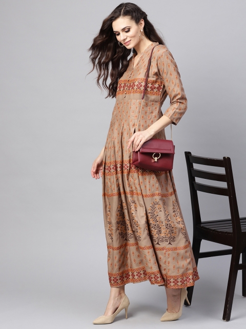 

SOJANYA Women Brown & Mustard Yellow Printed Anarkali Kurta