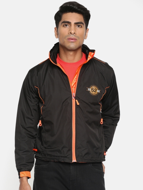 

Sports52 wear Men Black & Neon Orange Solid Hooded Jacket S52W162652