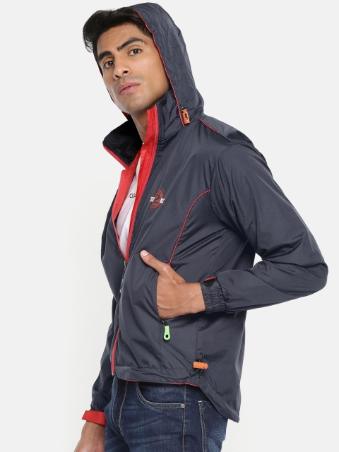 

Sports52 wear Men Navy Blue & Red Solid Hooded Rain Jacket