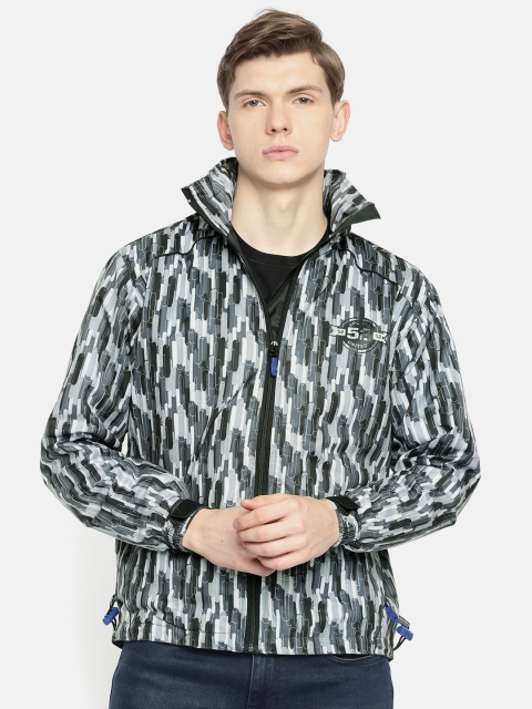 

Sports52 wear Men Grey & Black Printed Hooded Rain Jacket