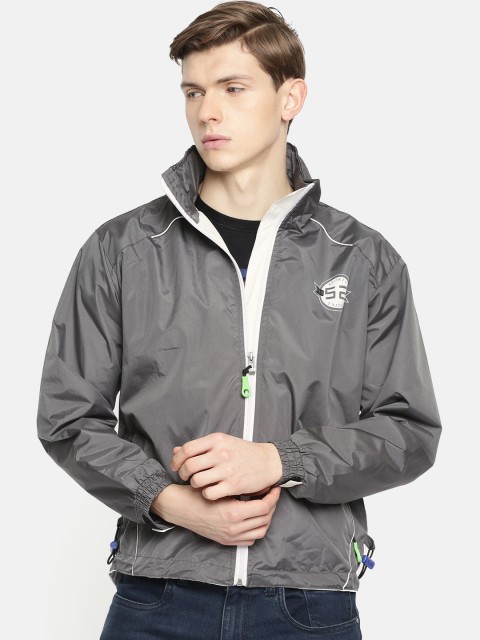 

Sports52 wear Men Black & White Solid Rain Hooded Jacket S52W162624, Grey