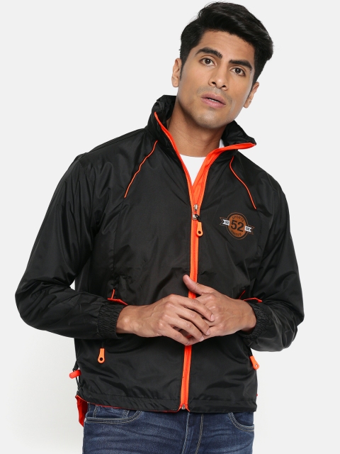

Sports52 wear Men Black & Orange Solid Hooded Rain Jacket