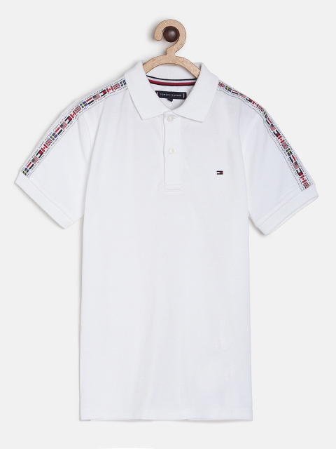 

Tommy Hilfiger Boys White Solid Polo Collar Pure Cotton T-shirt