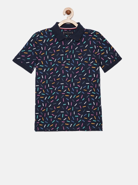 

Tommy Hilfiger Boys Navy Blue Printed Polo Collar T-shirt