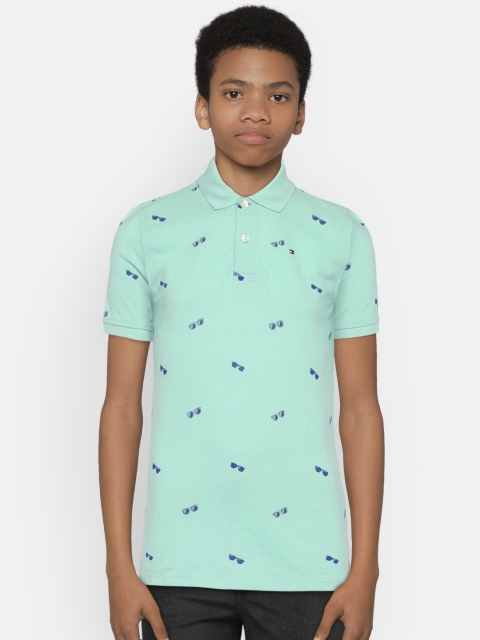 

Tommy Hilfiger Boys Sea Green & Navy Blue Printed Polo Collar T-shirt