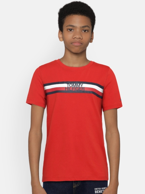 

Tommy Hilfiger Boys Red Striped Round Neck T-shirt