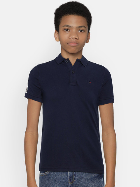 

Tommy Hilfiger Boys Navy Blue Solid Polo Collar T-shirt