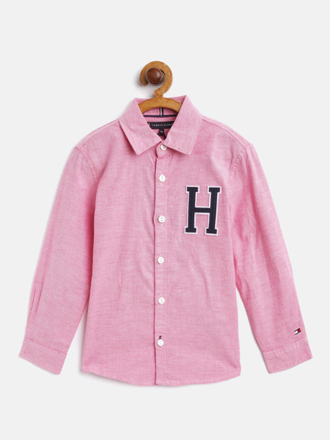 

Tommy Hilfiger Boys Pink Regular Fit Solid Casual Shirt with Applique Detail