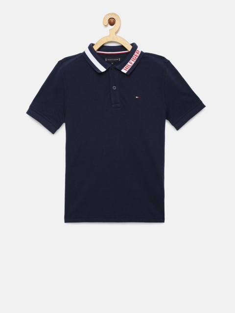 

Tommy Hilfiger Boys Navy Blue Solid Polo Collar Pure Cotton T-shirt