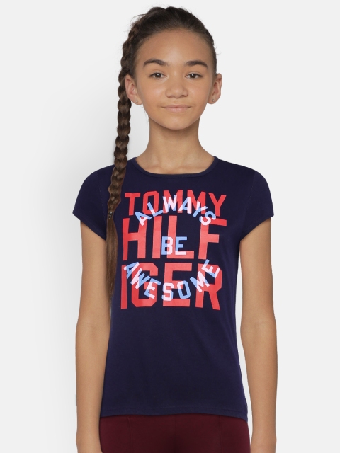 

Tommy Hilfiger Girls Navy Blue Printed Round Neck T-shirt