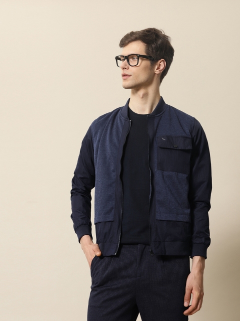 

Mr Bowerbird Men Navy Blue Solid Tailored Fit Bomber Jacket