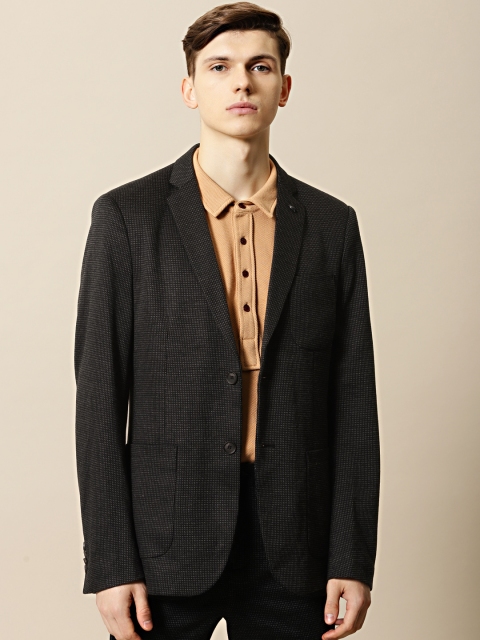 

Mr Bowerbird Men Black & White Self Design Tailored Fit Smart Casual Blazer