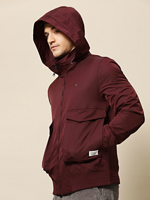 

Mr Bowerbird Men Maroon Tailored Fit Solid Bomber Jacket