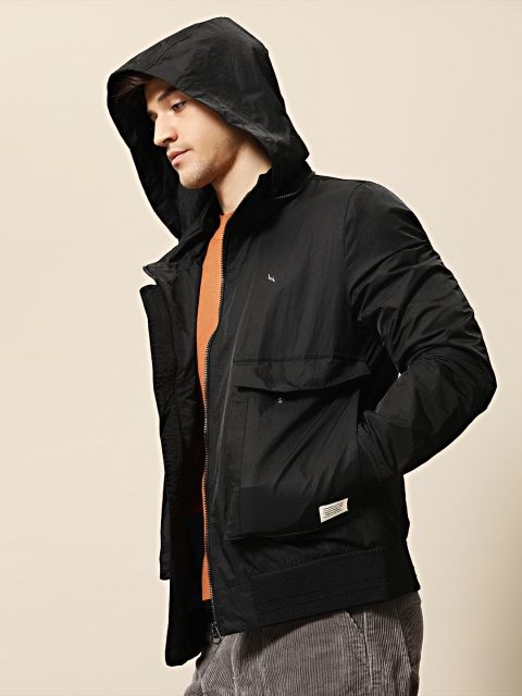 

Mr Bowerbird Men Black Tailored Fit Solid Bomber Jacket