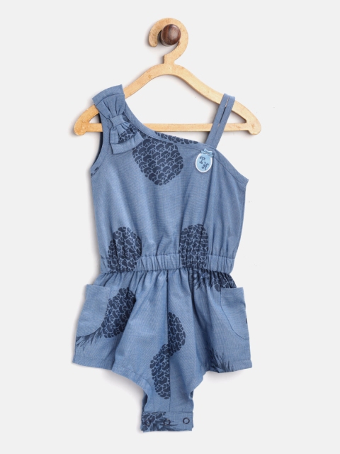 

TOFFY HOUSE Girls Blue Printed Rompers