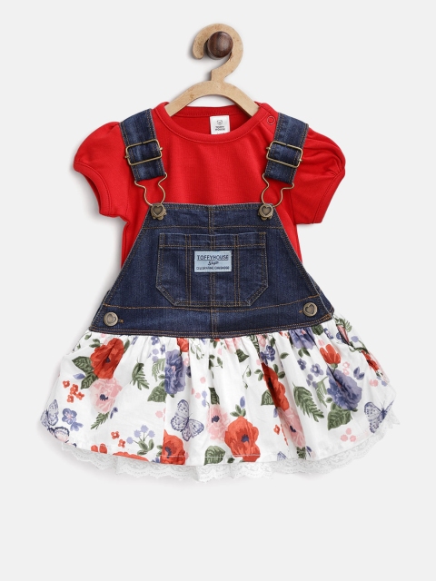 

TOFFY HOUSE Girls Navy Blue & White Printed Pinafore Dress