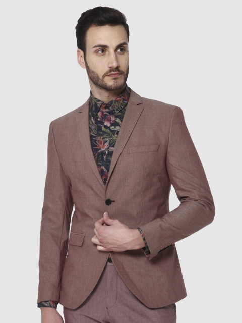 

SELECTED Men Rust Pink Solid Slim Fit Single-Breasted Casual Blazer