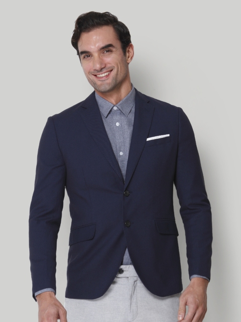 

SELECTED Men Navy Blue Self-design Regular fit Single-Breasted Casual Blazer