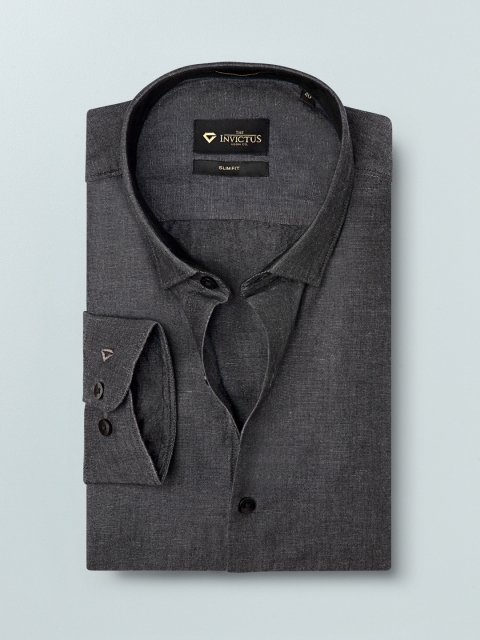 

INVICTUS Men Gharcoal Grey Slim Fit Solid Smart Formal Shirt, Charcoal
