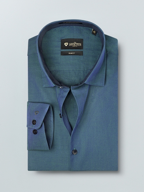 

INVICTUS Men Navy Blue & Green Dual-Toned Slim Fit Solid Formal Shirt
