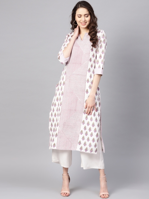 

Geroo Jaipur Off-White Handblock Printed Straight Pure Cotton Kurta