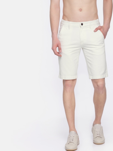 

HERE&NOW Men White Solid Regular Fit Denim Shorts