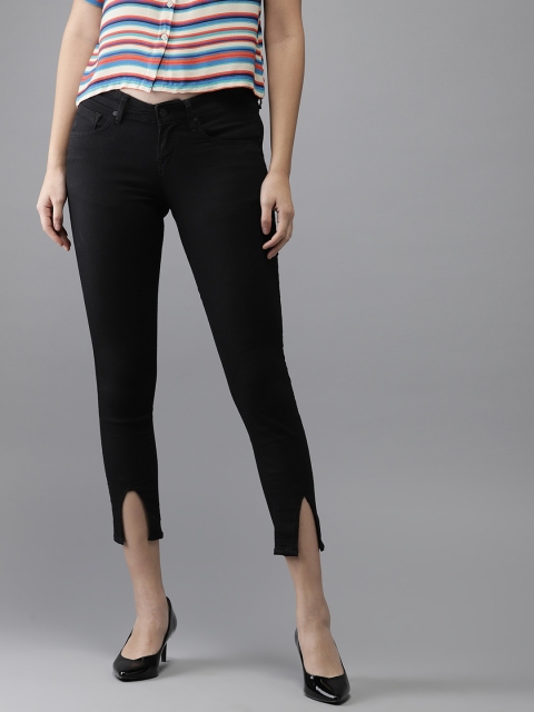 

HERE&NOW Women Black Skinny Fit Mid-Rise Clean Look Stretchable Cropped Jeans