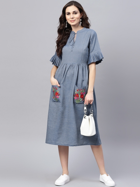 

Bhama Couture Women Blue Solid Denim Fit & Flare Dress