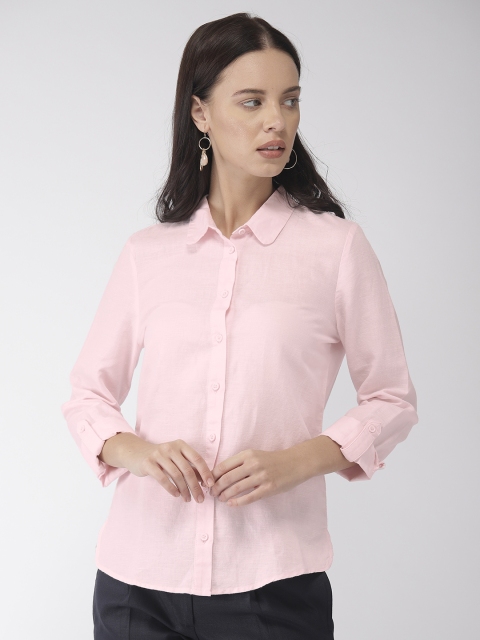 

Marks & Spencer Women Pink Classic Regular Fit Solid Casual Linen Shirt