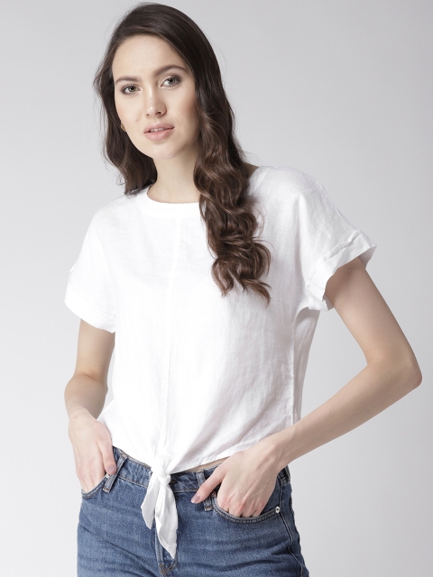 

Marks & Spencer Women White Solid Linen Top