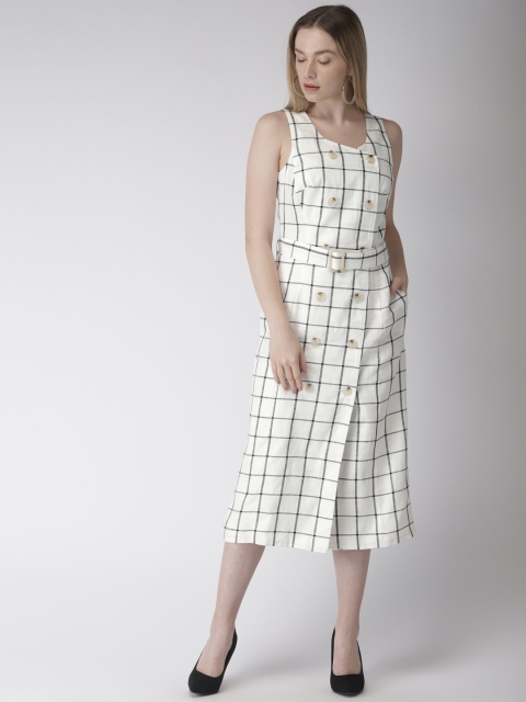 

Marks & Spencer Women White & Black Checked A-Line Dress