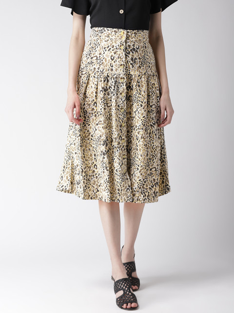 

Marks & Spencer Women Cream & Charcoal Grey Animal Print A-Line Skirt
