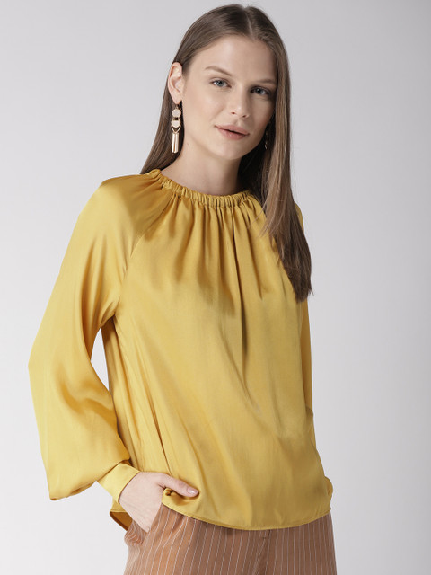 

Marks & Spencer Women Mustard Yellow Solid Satin Finish A-Line Top