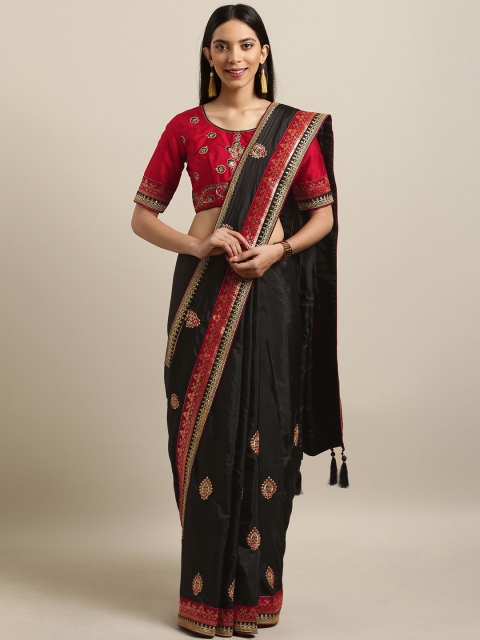 

MANOHARI Black & Red Art Silk Embroidered Kanjeevaram Saree