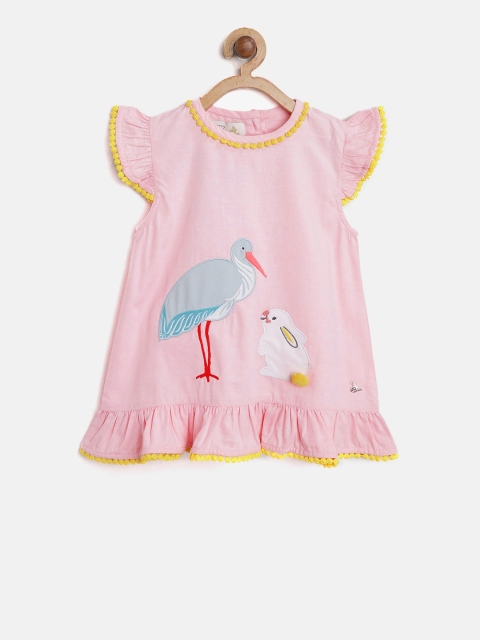 

Cherry Crumble Girls Pink Applique Detail A-Line Pure Cotton Top
