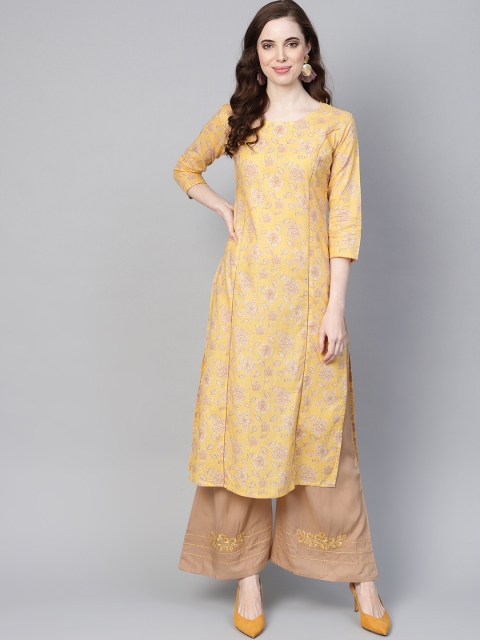 

Yufta Women Yellow & Beige Printed Kurta with Palazzos