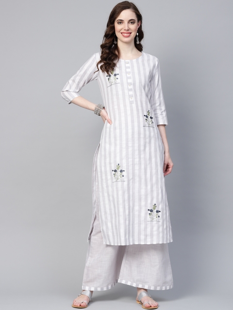 

Yufta Women Grey & White Striped Kurta with Palazzos