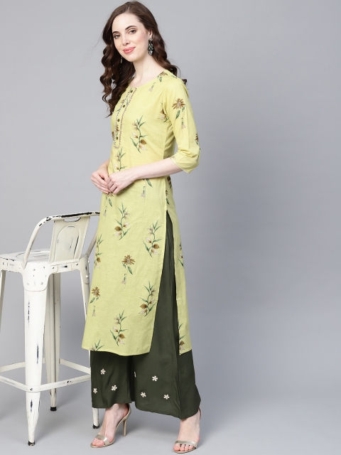 

Yufta Women Green Printed Kurta with Palazzos