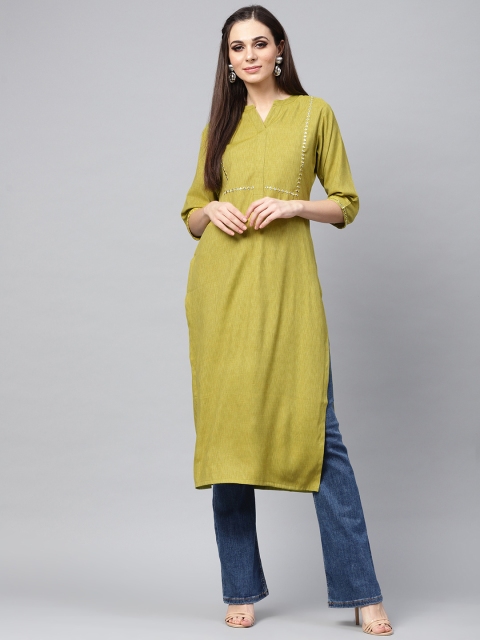 

Libas Women Green Solid Straight Kurta