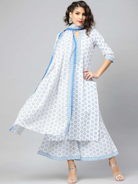 

Libas Women White & Blue Printed Kurta with Palazzos & Dupatta