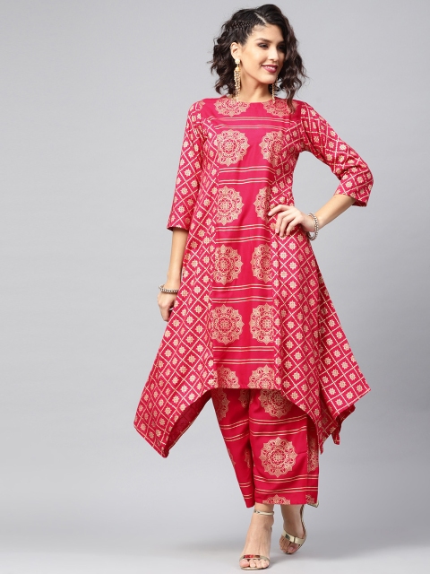 

Libas Women Pink & Golden Printed Kurta with Palazzos