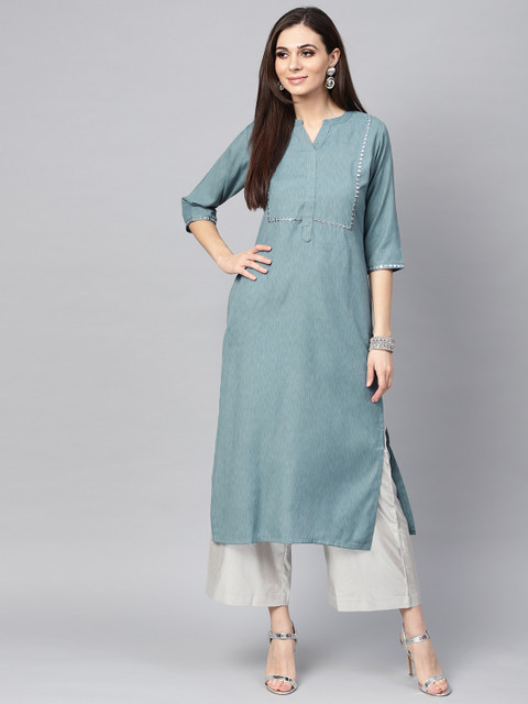 

Libas Women Teal Blue Solid Straight Kurta