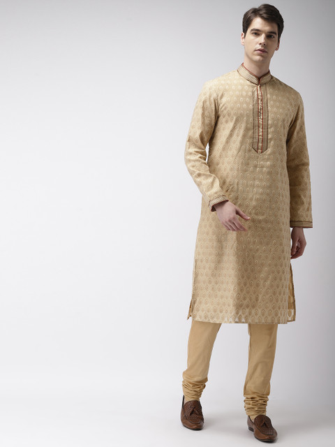 

Ethnix by Raymond Men Beige Self-Design Kurta With Churidar